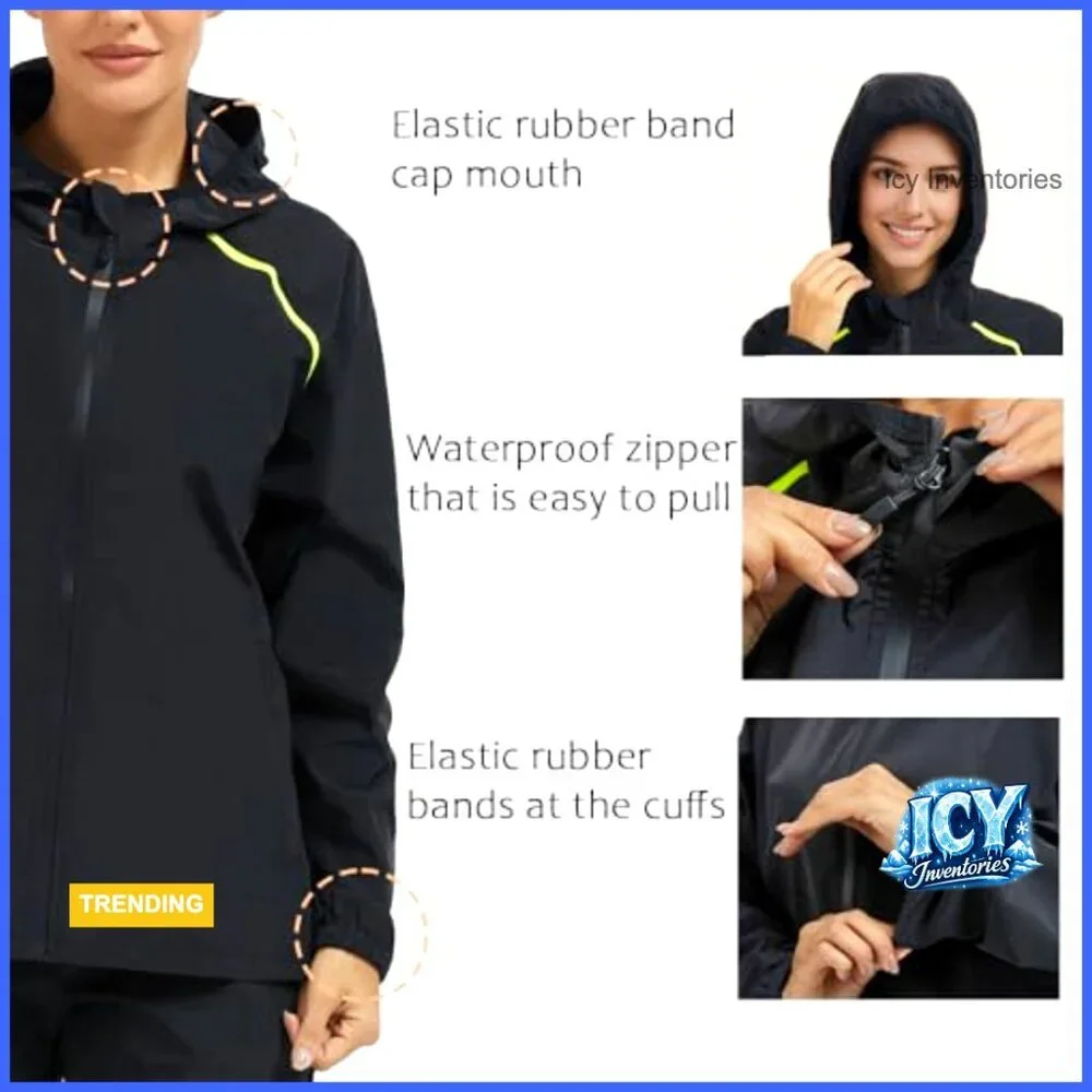 Waterproof Polyester Rain Jacket with Hood Packable for Hiking Travel
